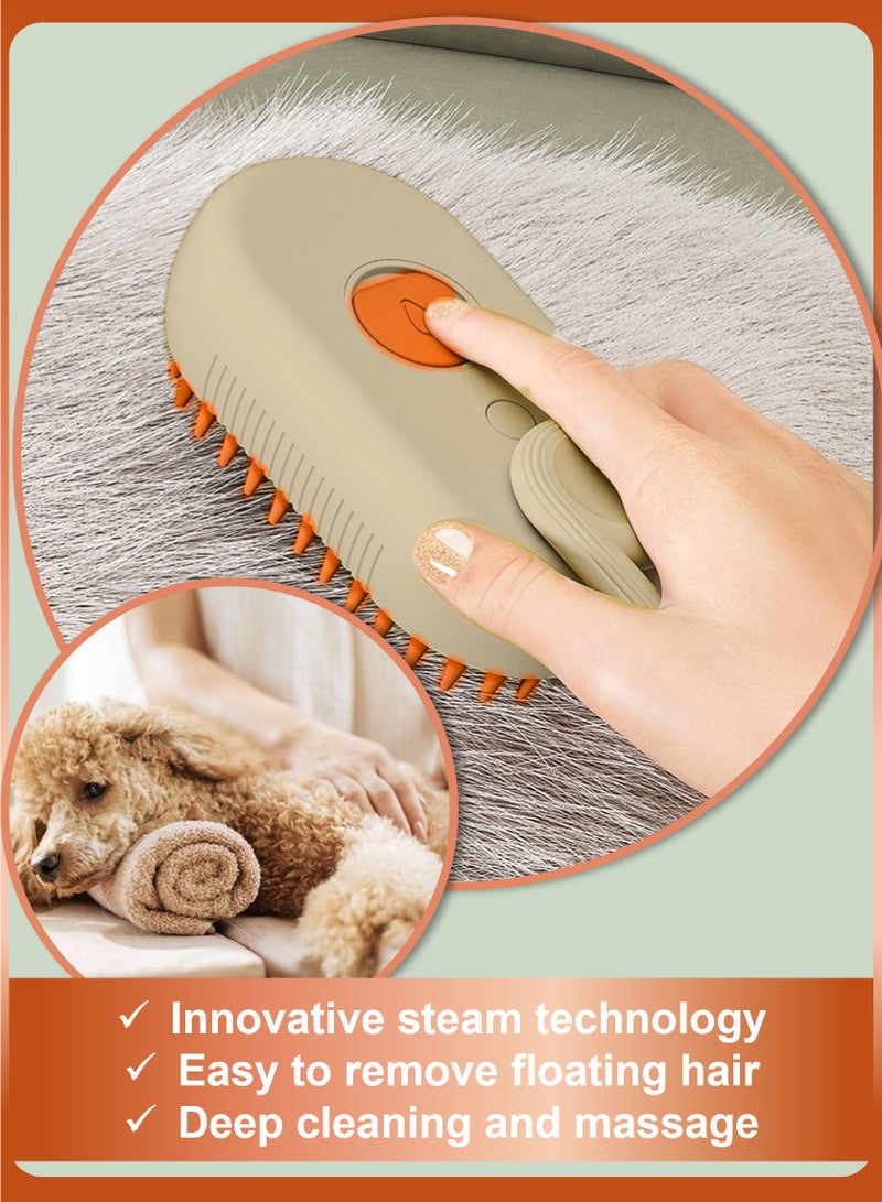 YooA 3 In 1 Steamy Rechargeable Cat and  Dog Brush/Comb | Pet Steamer Brush with Rotating Handle, Silicone Massage Grooming Pet Steam Brush for Cats Dogs,Tangled And Hair Loss Remover (Cream Yellow&Orange) - Image 4