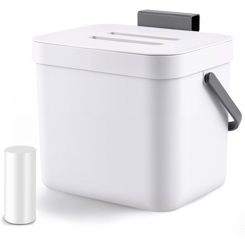 MONGTINGLU Kitchen Compost Bin - 1.8 Gallons Hanging Trash Can with Lid for Kitchen Cabinet Door, Under Sink, Wall Mounted Waste Bin for Bathroom, 7L(White) - Image 1