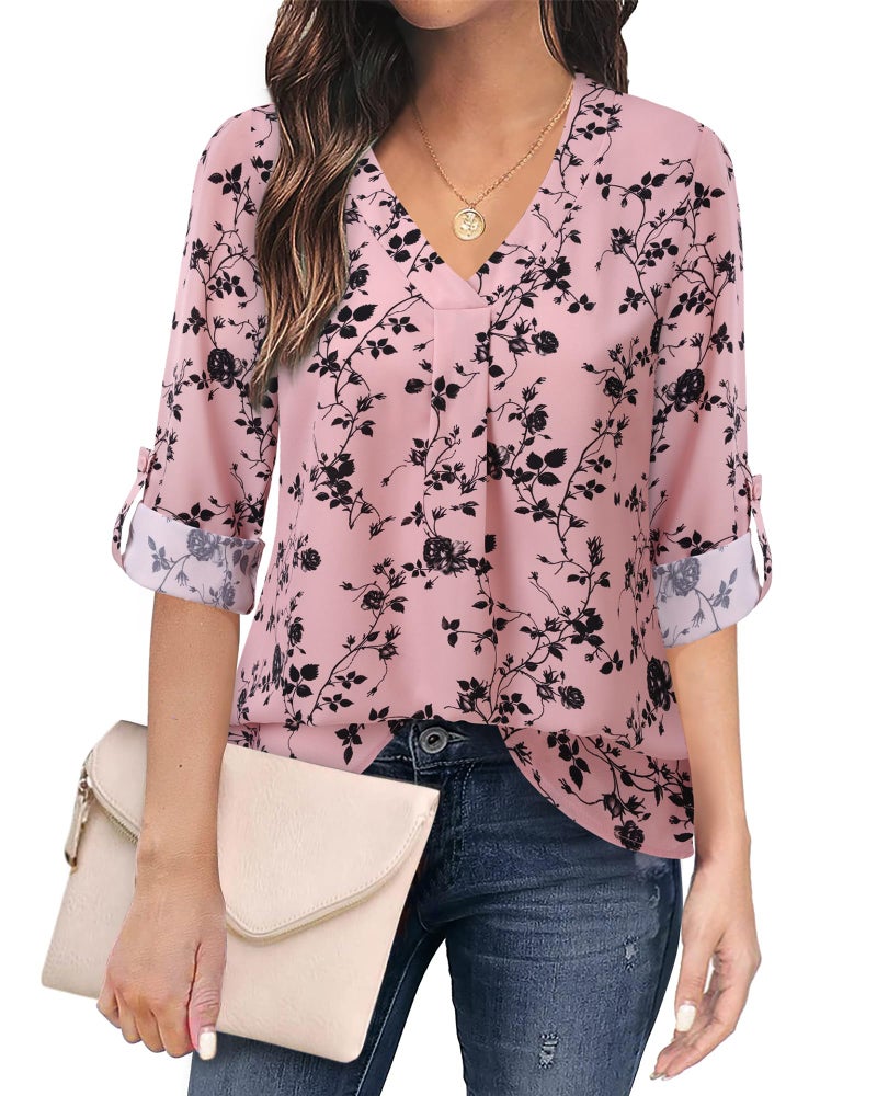 Youtalia Plus Size Flowy Tunic Tops for Women Bohemian Flowy Tops for Women Tunics or Tops to Wear with Leggings for Curvy Women Beach Vacation Clothes for Women Pink Leaves XL - Image 1