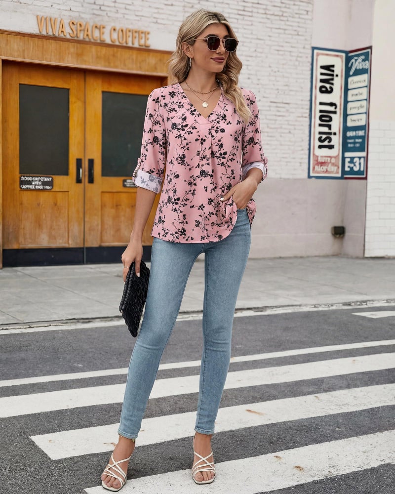 Youtalia Plus Size Flowy Tunic Tops for Women Bohemian Flowy Tops for Women Tunics or Tops to Wear with Leggings for Curvy Women Beach Vacation Clothes for Women Pink Leaves XL - Image 5