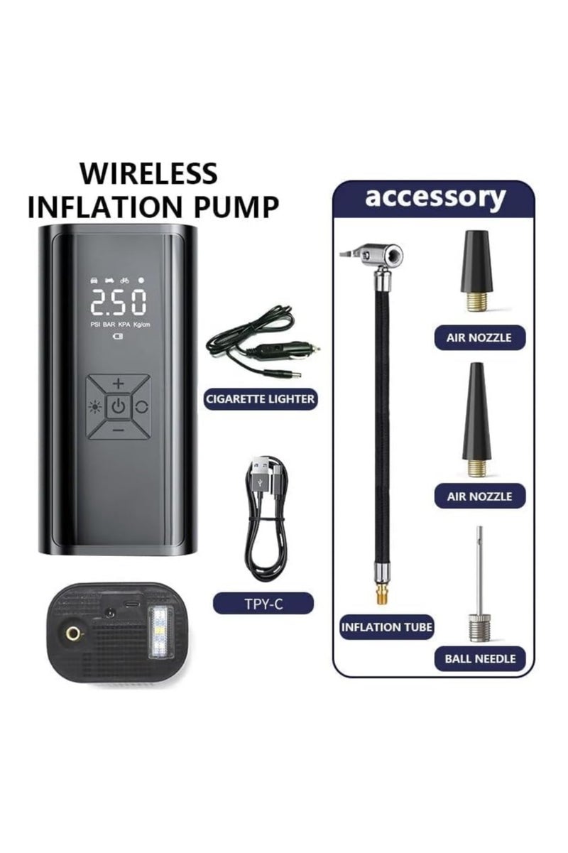 Portable Air Compressor with Digital Gauge & LED Light – Ideal Tyre Inflator for Cars, Bikes, Motorcycles, and Balls (Rechargeable) - Image 1