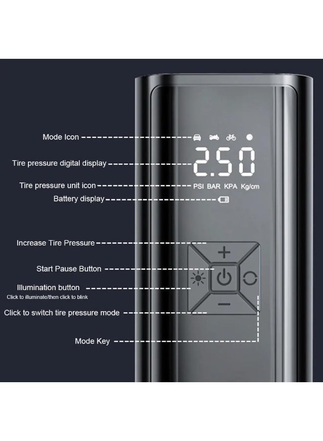 Portable Air Compressor with Digital Gauge & LED Light – Ideal Tyre Inflator for Cars, Bikes, Motorcycles, and Balls (Rechargeable) - Image 3