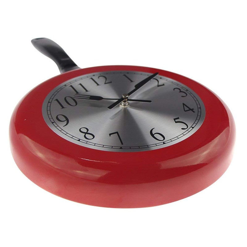 Timelike Wall Clock, 10 inch Metal Frying Pan Kitchen Wall Clock Home Decor - Kitchen Themed Unique Wall Clock with a Screwdriver (Red) - Image 3