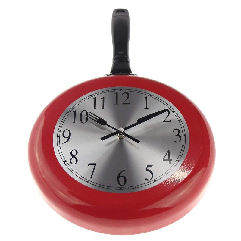 Timelike Wall Clock, 10 inch Metal Frying Pan Kitchen Wall Clock Home Decor - Kitchen Themed Unique Wall Clock with a Screwdriver (Red) - Image 2