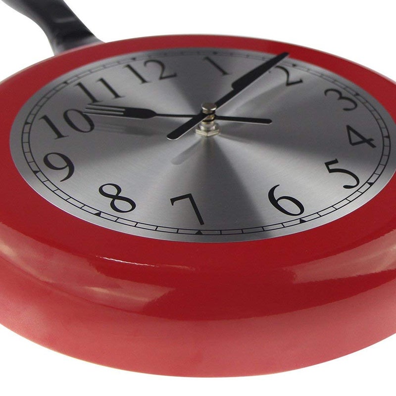 Timelike Wall Clock, 10 inch Metal Frying Pan Kitchen Wall Clock Home Decor - Kitchen Themed Unique Wall Clock with a Screwdriver (Red) - Image 4