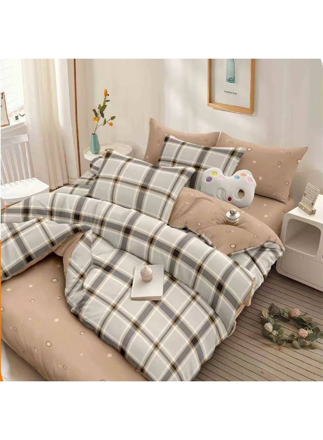 طقم مفروشات فاخر بحجم كينج مكون من 6 قطع - تصميم بسيط، غطاء لحاف 220×240 سم مع شرشف مطاطي و4 أغطية وسائد