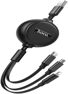 Hoco X75-3-in-1 Double-Pull Charging Cable (2A - 1M), USB-A To Type-C/Micro-USB/Lightning, Compatbile With iPhone iPad Samsung Huawei Xiaomi Oppo - Black