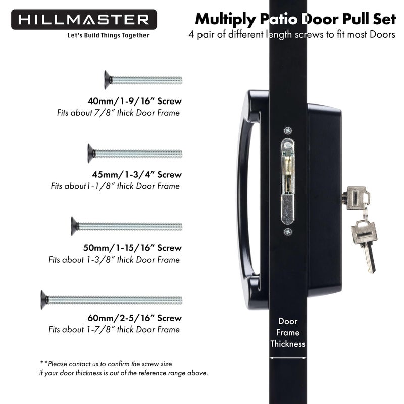 HILLMASTER Sliding Glass Door Handle With Mortise Lock And Key Cylinder,Patio Door Lock With Key Replacement Patio Door Handle Set Sliding Door Lock Fits 3-15/16"" Screw Hole Spacing,Reversible Design,Black - Image 3