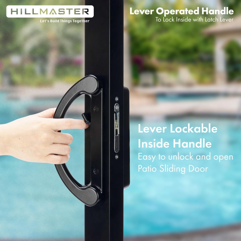 HILLMASTER Sliding Glass Door Handle With Mortise Lock And Key Cylinder,Patio Door Lock With Key Replacement Patio Door Handle Set Sliding Door Lock Fits 3-15/16"" Screw Hole Spacing,Reversible Design,Black - Image 2