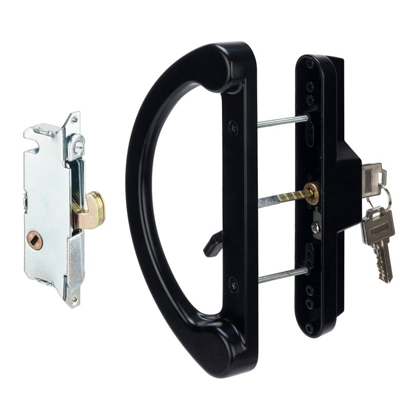 HILLMASTER Sliding Glass Door Handle With Mortise Lock And Key Cylinder,Patio Door Lock With Key Replacement Patio Door Handle Set Sliding Door Lock Fits 3-15/16"" Screw Hole Spacing,Reversible Design,Black - Image 1