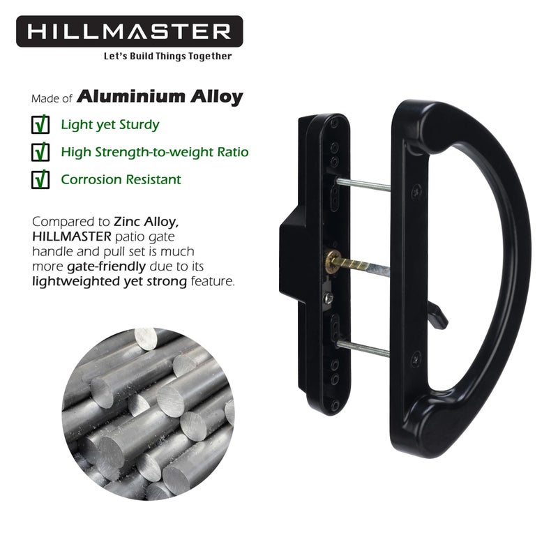 HILLMASTER Sliding Glass Door Handle With Mortise Lock And Key Cylinder,Patio Door Lock With Key Replacement Patio Door Handle Set Sliding Door Lock Fits 3-15/16"" Screw Hole Spacing,Reversible Design,Black - Image 5