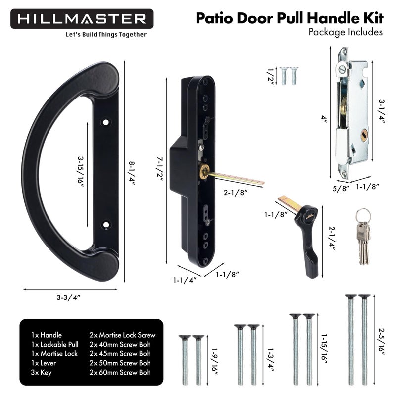 HILLMASTER Sliding Glass Door Handle With Mortise Lock And Key Cylinder,Patio Door Lock With Key Replacement Patio Door Handle Set Sliding Door Lock Fits 3-15/16"" Screw Hole Spacing,Reversible Design,Black - Image 4