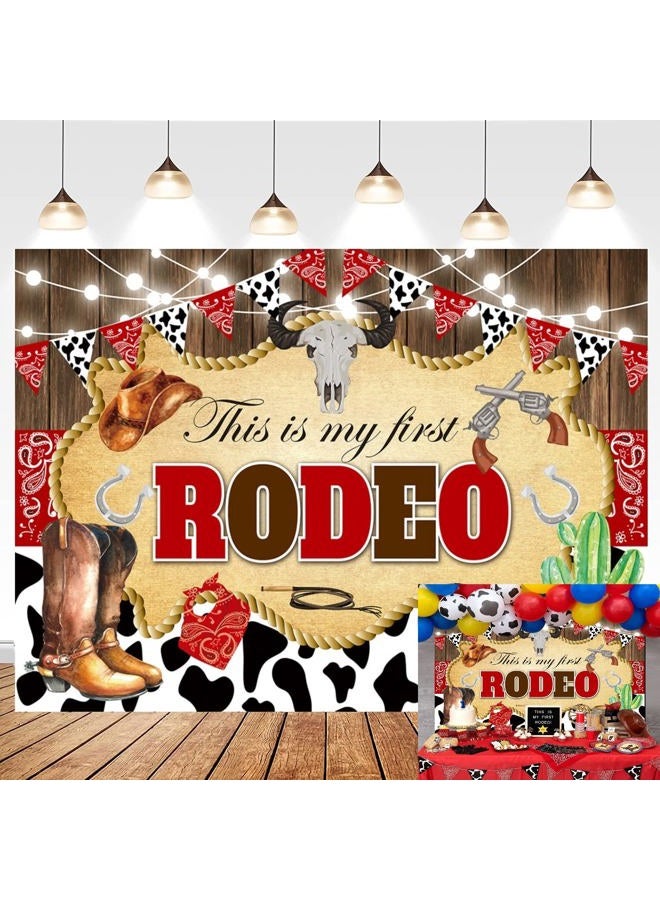WANGRJ This is My First Rodeo Backdrop Western Cowboy Wood Boot Hat Cow Print Birthday Background My Wild West Boys 1st Birthday Party Decorations Photo Booth Props 7x5FT - Image 1