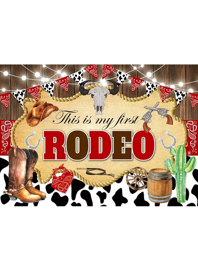 WANGRJ This is My First Rodeo Backdrop Western Cowboy Wood Boot Hat Cow Print Birthday Background My Wild West Boys 1st Birthday Party Decorations Photo Booth Props 7x5FT - Image 2