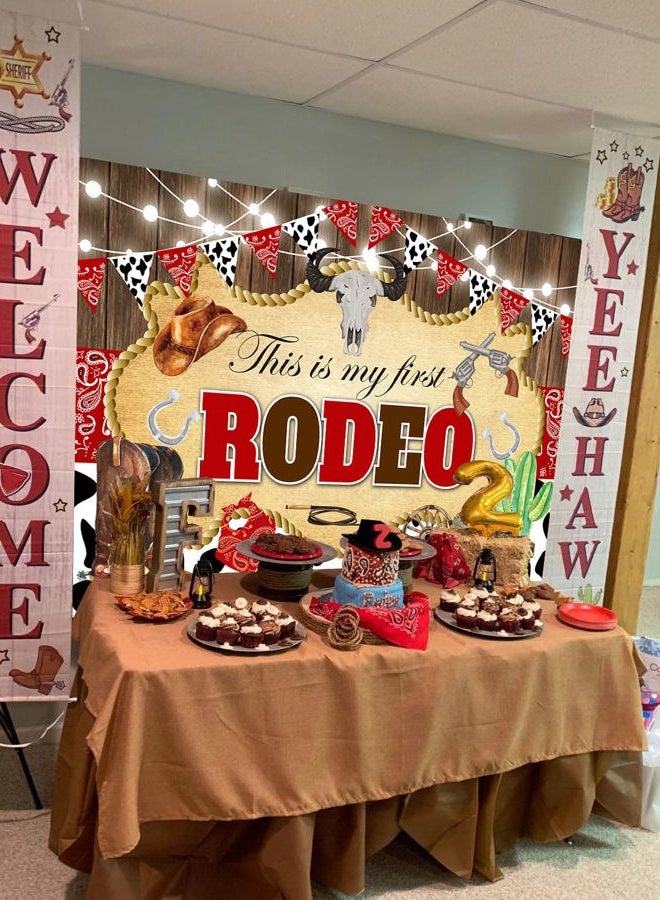 WANGRJ This is My First Rodeo Backdrop Western Cowboy Wood Boot Hat Cow Print Birthday Background My Wild West Boys 1st Birthday Party Decorations Photo Booth Props 7x5FT - Image 5