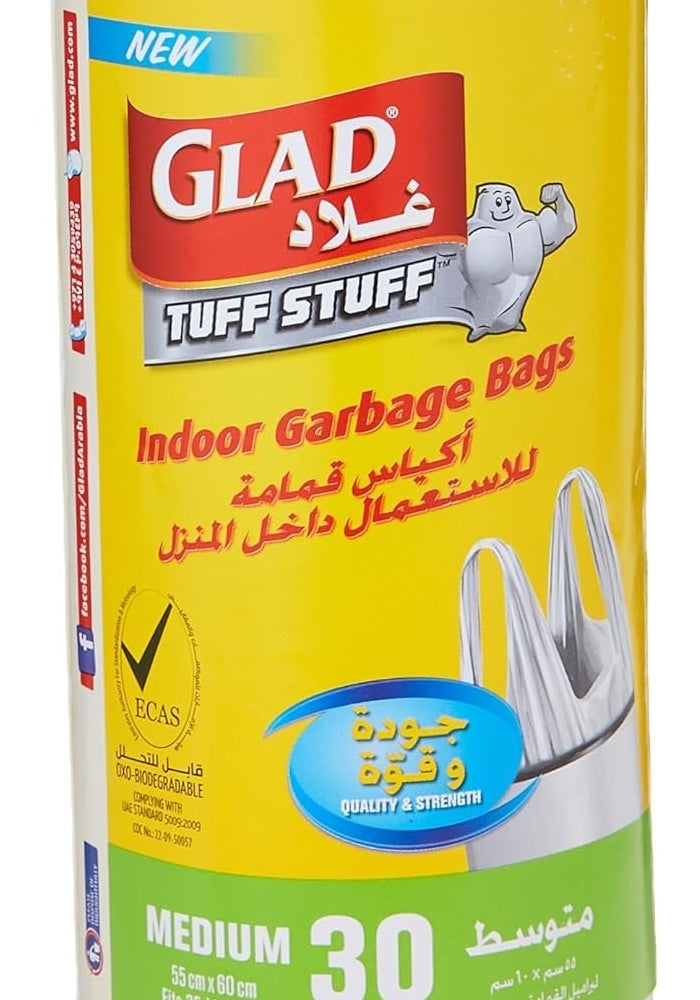 Glad Tuff Stuff Garbage Bag Medium White Handle Bags, Size 55 cm x 60 cm, 30pcs - Image 1
