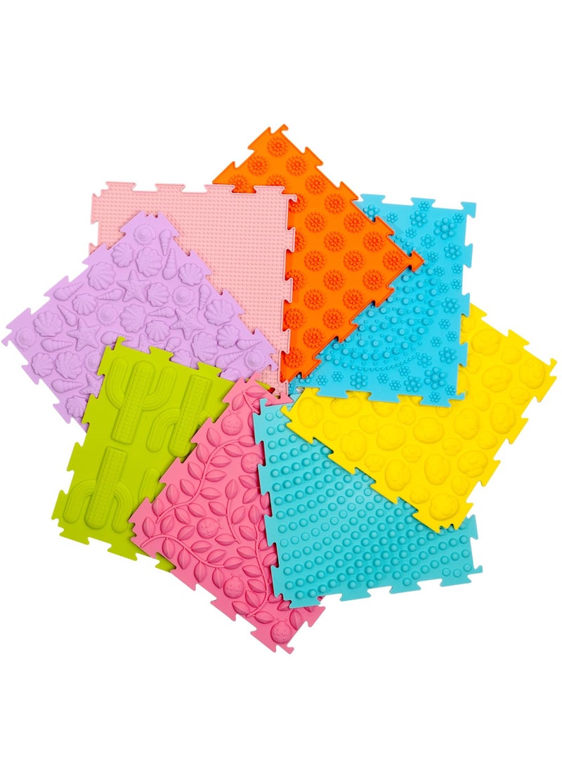 XiuWoo 8 Pcs Sensory Play Mats, Sensory Tiles Puzzle Floor Mat for Kids Sensory Room Items, Different Patterns and Colors Silicone Massage Orthopedic Mat for Children with Autism - Image 1