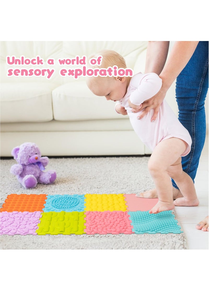XiuWoo 8 Pcs Sensory Play Mats, Sensory Tiles Puzzle Floor Mat for Kids Sensory Room Items, Different Patterns and Colors Silicone Massage Orthopedic Mat for Children with Autism - Image 2