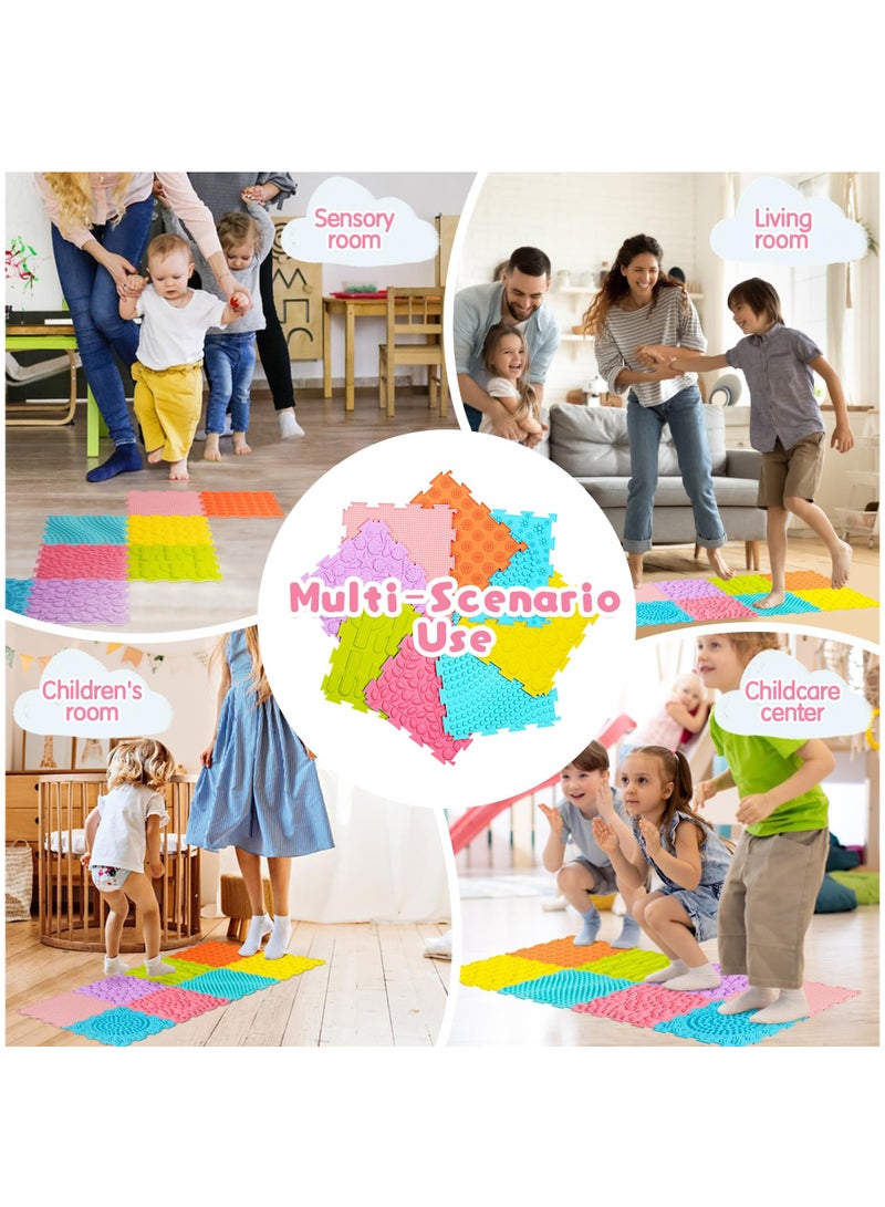 XiuWoo 8 Pcs Sensory Play Mats, Sensory Tiles Puzzle Floor Mat for Kids Sensory Room Items, Different Patterns and Colors Silicone Massage Orthopedic Mat for Children with Autism - Image 4