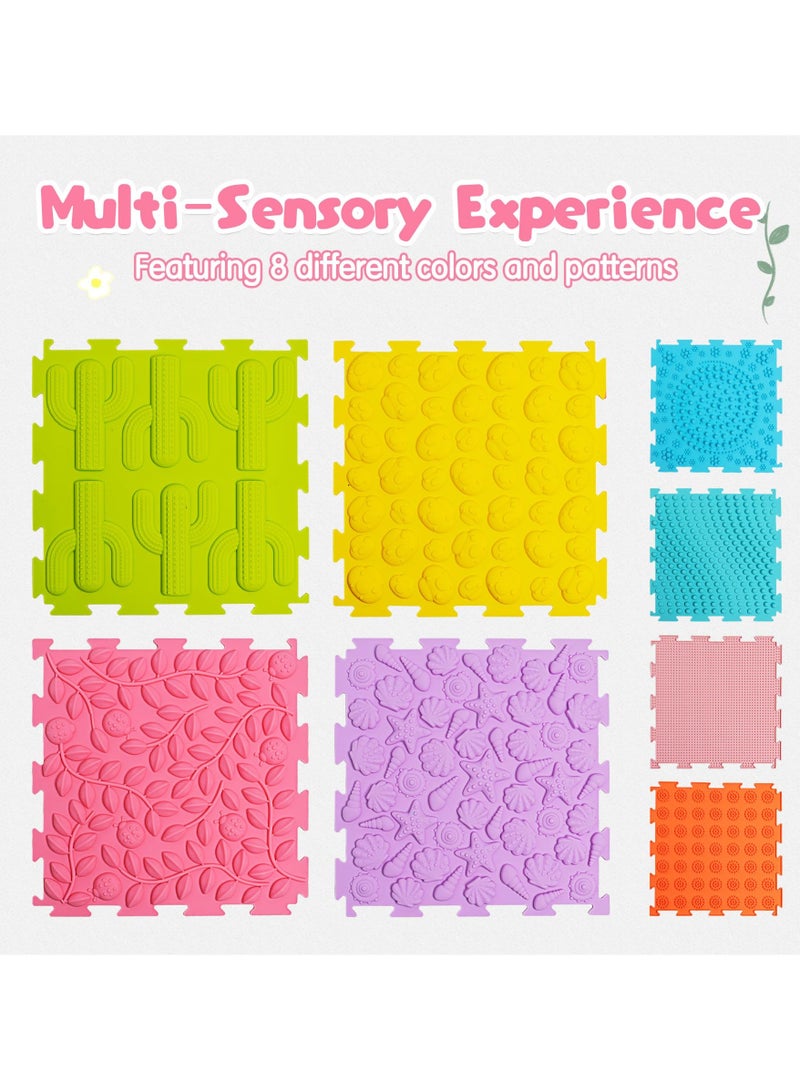 XiuWoo 8 Pcs Sensory Play Mats, Sensory Tiles Puzzle Floor Mat for Kids Sensory Room Items, Different Patterns and Colors Silicone Massage Orthopedic Mat for Children with Autism - Image 5