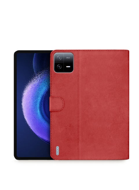 غطاء حماية من جلد البولي يوريثان لهاتف Xiaomi Pad 6 / Pad 6 Pro مقاس 11 بوصة 2023 باللون الأحمر