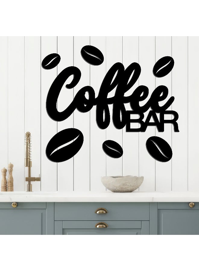 ديكور جداري خشبي عالي الجودة للمطبخ فن جداري للمطبخ بكلمة "Coffee Bar" مصنوع من خشب MDF الإسباني، باللون الأسود، بسماكة 6 ملم. يتميز بتصميم ثلاثي الأبعاد عصري وأنيق، مزوّد بشريط لاصق مزدوج الوجه لسهولة التركيب. جاهز للتثبيت فورًا ويمنح مطبخك لمسة فنية راقية. - Image 3
