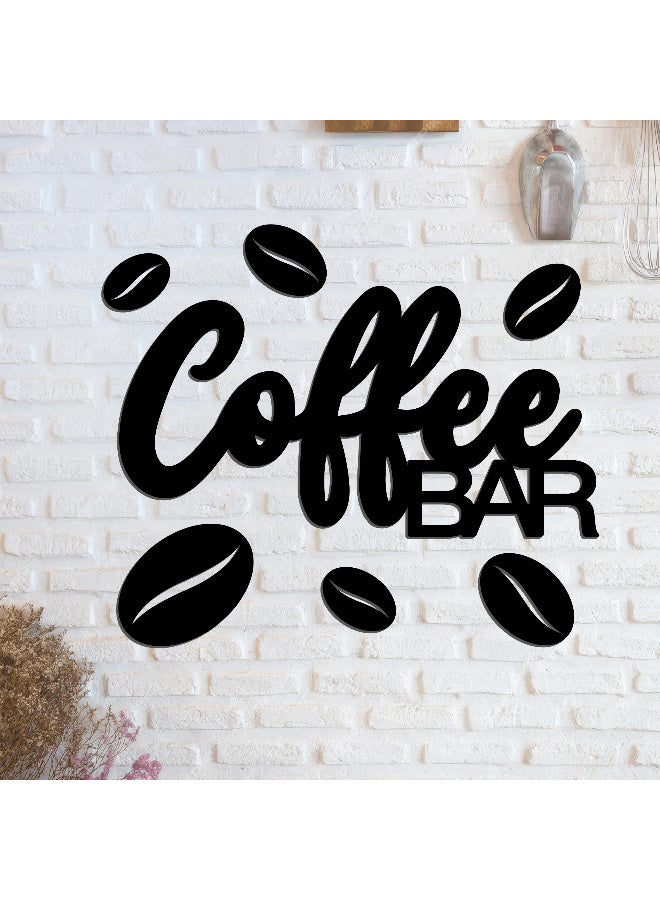 ديكور جداري خشبي عالي الجودة للمطبخ فن جداري للمطبخ بكلمة "Coffee Bar" مصنوع من خشب MDF الإسباني، باللون الأسود، بسماكة 6 ملم. يتميز بتصميم ثلاثي الأبعاد عصري وأنيق، مزوّد بشريط لاصق مزدوج الوجه لسهولة التركيب. جاهز للتثبيت فورًا ويمنح مطبخك لمسة فنية راقية. - Image 2