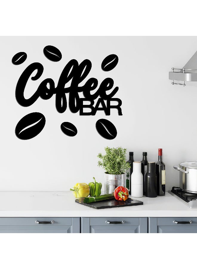 ديكور جداري خشبي عالي الجودة للمطبخ فن جداري للمطبخ بكلمة "Coffee Bar" مصنوع من خشب MDF الإسباني، باللون الأسود، بسماكة 6 ملم. يتميز بتصميم ثلاثي الأبعاد عصري وأنيق، مزوّد بشريط لاصق مزدوج الوجه لسهولة التركيب. جاهز للتثبيت فورًا ويمنح مطبخك لمسة فنية راقية. - Image 4