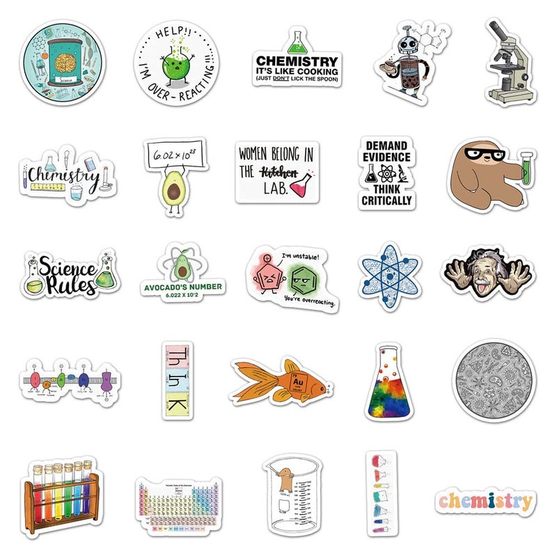 ZCGONG 50PCS Pack Chemical Laboratory Equations Chemistry Stickers for DIY Laptops Stationery Phone Case Skateboard Gifts Decals for Kids Birthday Party - Image 2
