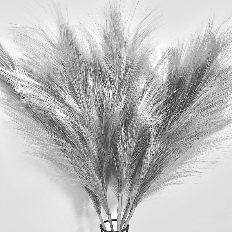 Pusuny Faux Pampas Grass7 PCS 24 inch Gray Pampas Grass Decor 7 Branches  Each Stem Fluffy Small Pompous Grass for Vase Filler in Table Vase Decor for House Office Boho Wedding Flower Gray