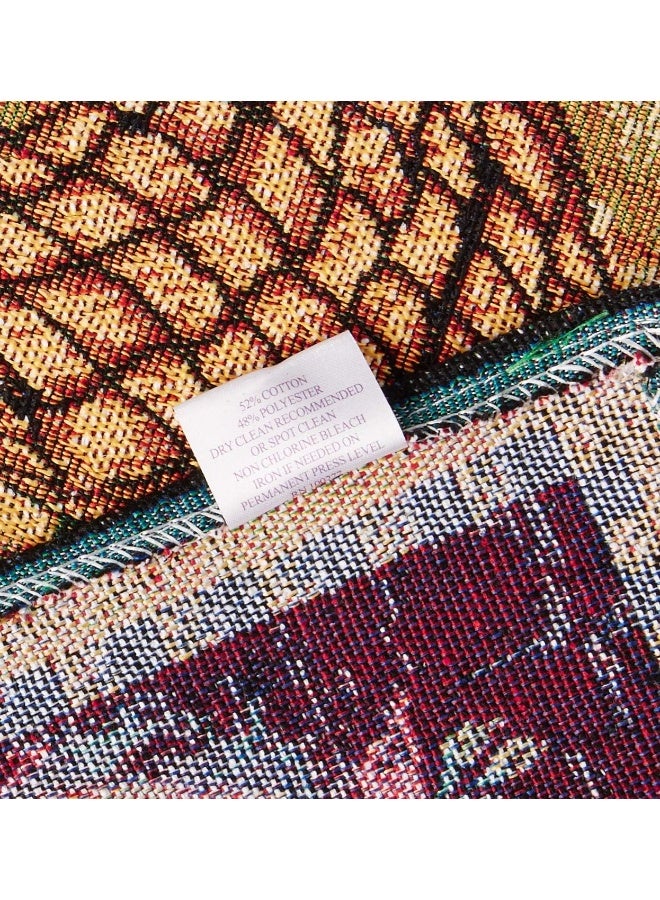 Violet Linen Fall Harvest Thanksgiving Autumn Leaves Sunflowers Fruits Pumpkins Tapestry Pattern, Polyester Cotton - Image 3