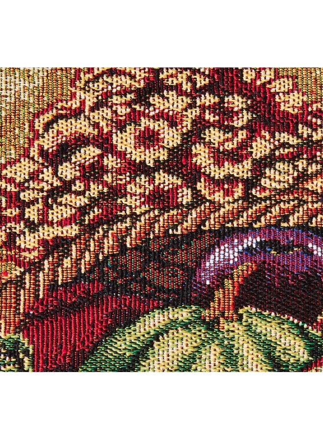 Violet Linen Fall Harvest Thanksgiving Autumn Leaves Sunflowers Fruits Pumpkins Tapestry Pattern, Polyester Cotton - Image 4