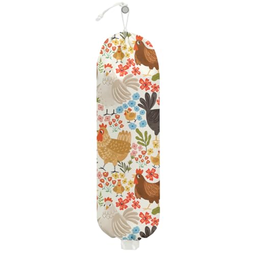 CFGBFDGH Chicken Plastic Bag Holder, Wall Mount Grocery Bag Holder, Plastic Storage bag, Pull Rope Free Adjustment, Plastic Bag Holders for Grocery Bags, Plastic Bag Dispenser for Home Kitchen - Image 1