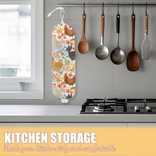 CFGBFDGH Chicken Plastic Bag Holder, Wall Mount Grocery Bag Holder, Plastic Storage bag, Pull Rope Free Adjustment, Plastic Bag Holders for Grocery Bags, Plastic Bag Dispenser for Home Kitchen - Image 5