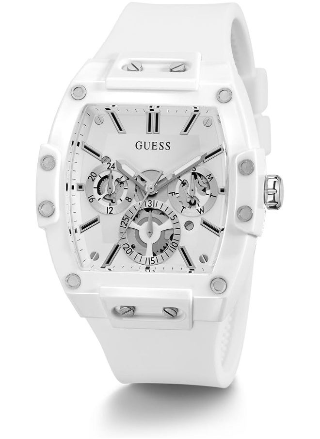 GUESS GUESS Mens Casual Multifunction 43mm Watch â€“ White Polycarbonate Case with White Skeleton Dial & White Silicone Strap  - Image 3