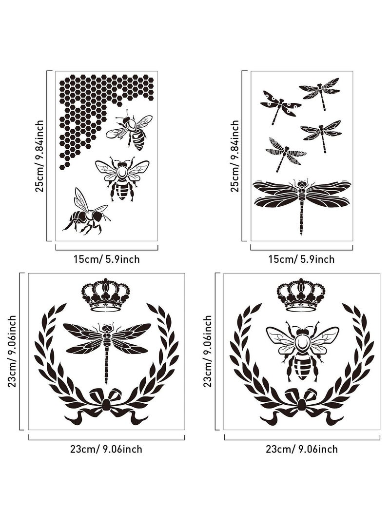 KASTWAVE Cutout Drawing Templates for Kids, 4 Pieces DIY Honeycomb Dragonfly Bee Hollow Drawing Template Set, Reusable Painting Stencil  - Image 3