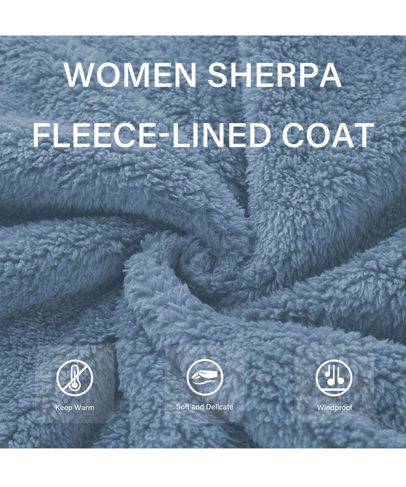 RISISSIDA Women Fleece Jacket Faux Fur Sherpa Short Coat with Hood Fall Spring Fuzzy Fluffy Furry Plush Lightweight Transitional Zip Up Hoodie Blue S - Image 5