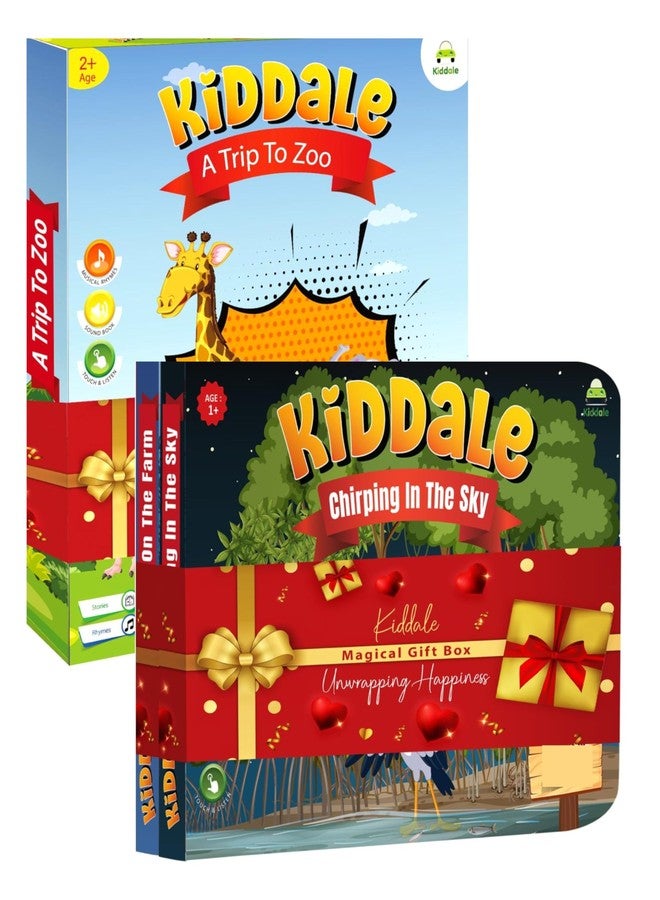 Kiddale Pack of 3 Interactive Books - Trip to The Zoo Sound Book + Chirping in The Sky & Music on The Farm Non-Sound Books - Interactive & Educational Storybooks for Toddlers - Image 1