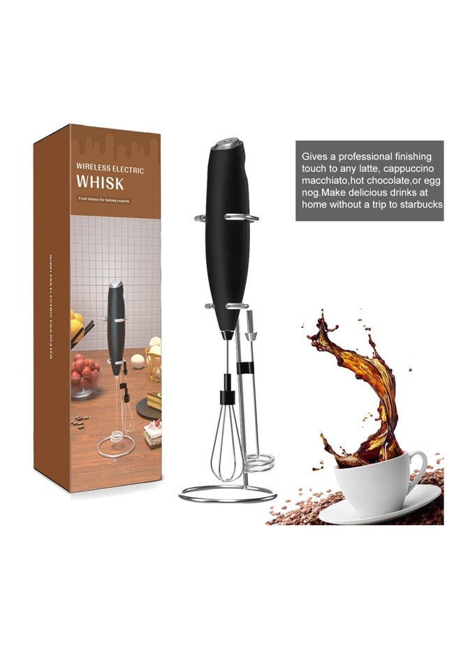 POWERFUL MILK FROTHER & EGG BEATER - POWERFUL ELECTRIC HANDHELD FROTHER & WHISK FOR COFFEE, LATTES, CAPPUCCINO, HOT CHOCOLATE & COFFEE CREAMER - ULTRA FAST FOAM MAKER & DRINK MIXER (BLACK)