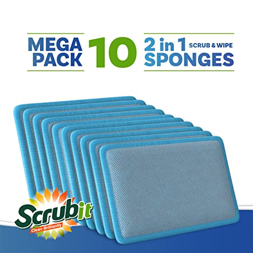 SCRUBIT Scrub and Wipe Cleaning Sponges [10 Pack] – SCRUBIT Dual Sided Scouring Pad and Sponge - Reusable Kitchen Scrubbing Sponges for Dishes, Pots, Pans Utensils & Non-Stick Cookware (Blue) - Image 2