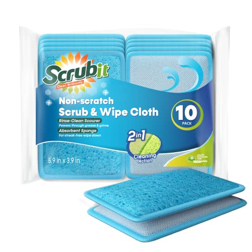 SCRUBIT Scrub and Wipe Cleaning Sponges [10 Pack] – SCRUBIT Dual Sided Scouring Pad and Sponge - Reusable Kitchen Scrubbing Sponges for Dishes, Pots, Pans Utensils & Non-Stick Cookware (Blue) - Image 1