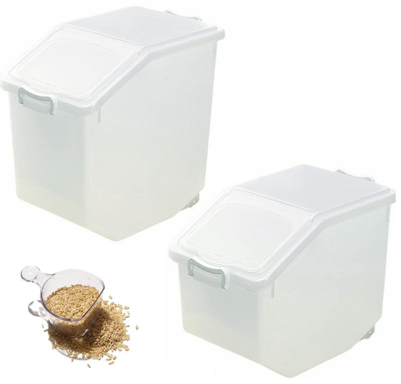 بريميفي 2 قطعة حاويات تخزين الأرز مع غطاء صندوق تخزين الحبوب البلاستيكي الكبير الخالي من BPA مع كوب قياس للمطبخ