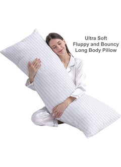Hotel Linen Klub Krude Long Body Pillow 1pc, Fabric: 100% Polyester 85 GSM Microfiber 1 cm Stripe Super Soft, Filling: 1300 gm Hollow Fiber Comfort, Breathable & Ultra Soft , Size: 45 x 120 cm, Color: White  - Image 4
