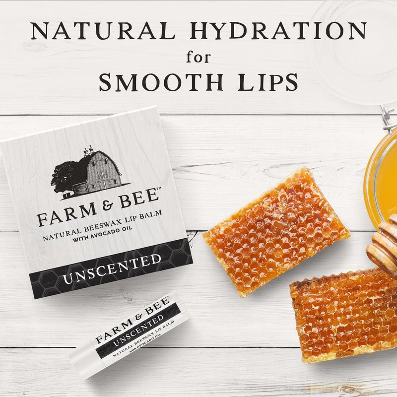 Farm & Bee Natural Lip Balm - Organic & Natural Ingredients - Beeswax Based Moisturizing Lip Care Chapstick for Chapped Lips - Great Gift Idea - Farm & Bee - 0.15oz (Pack of 4 - Unscented) - Image 5