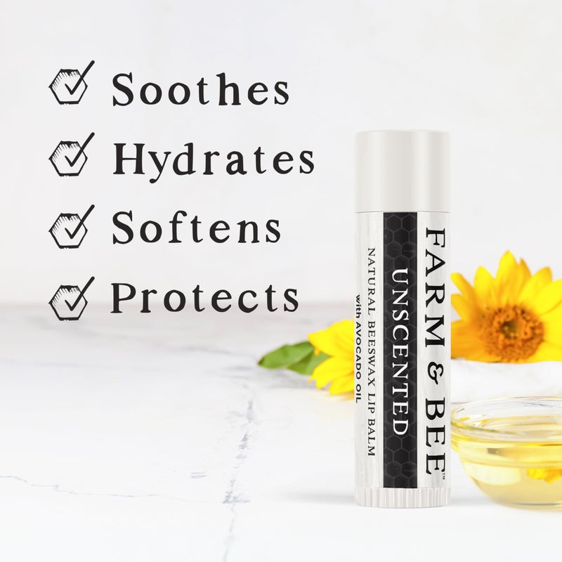 Farm & Bee Natural Lip Balm - Organic & Natural Ingredients - Beeswax Based Moisturizing Lip Care Chapstick for Chapped Lips - Great Gift Idea - Farm & Bee - 0.15oz (Pack of 4 - Unscented) - Image 2