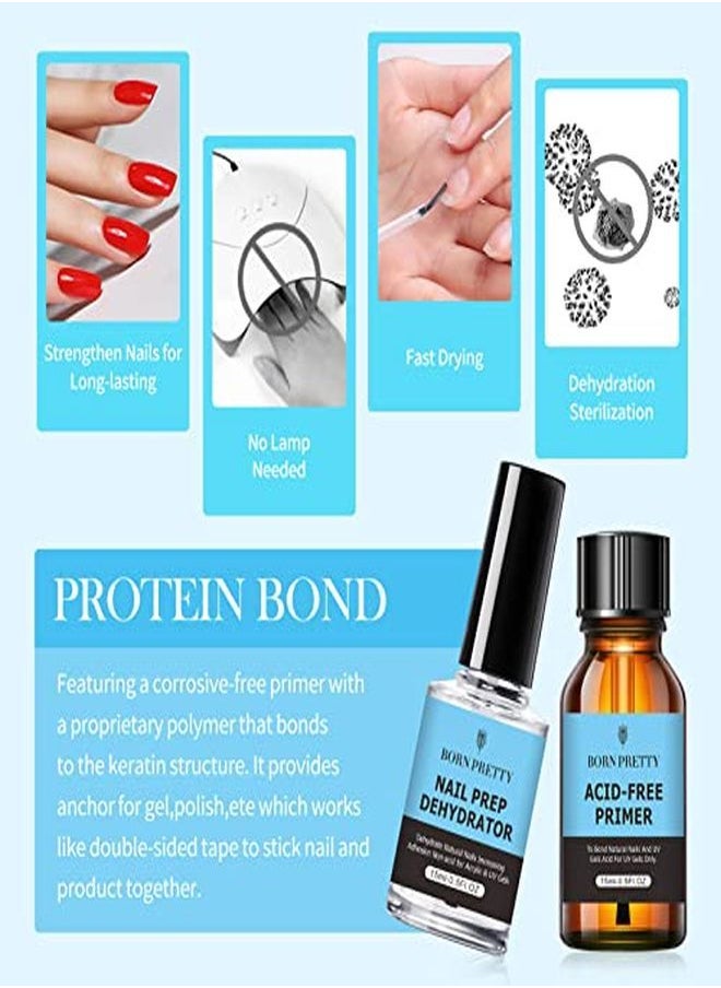Born Pretty مجموعة برايمر ومجفف للأظافر لا تحترق، سريعة الجفاف، مرطب للأظافر، توازن درجة الحموضة للأظافر الطبيعية، 15 مل  - Image 3