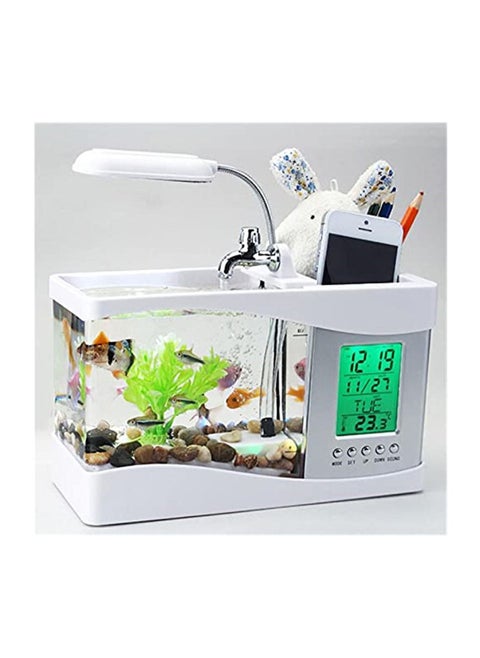 USB Fish Water Tank LED Lamp/ Water Filter/ Time/ Date and Temperature Display White