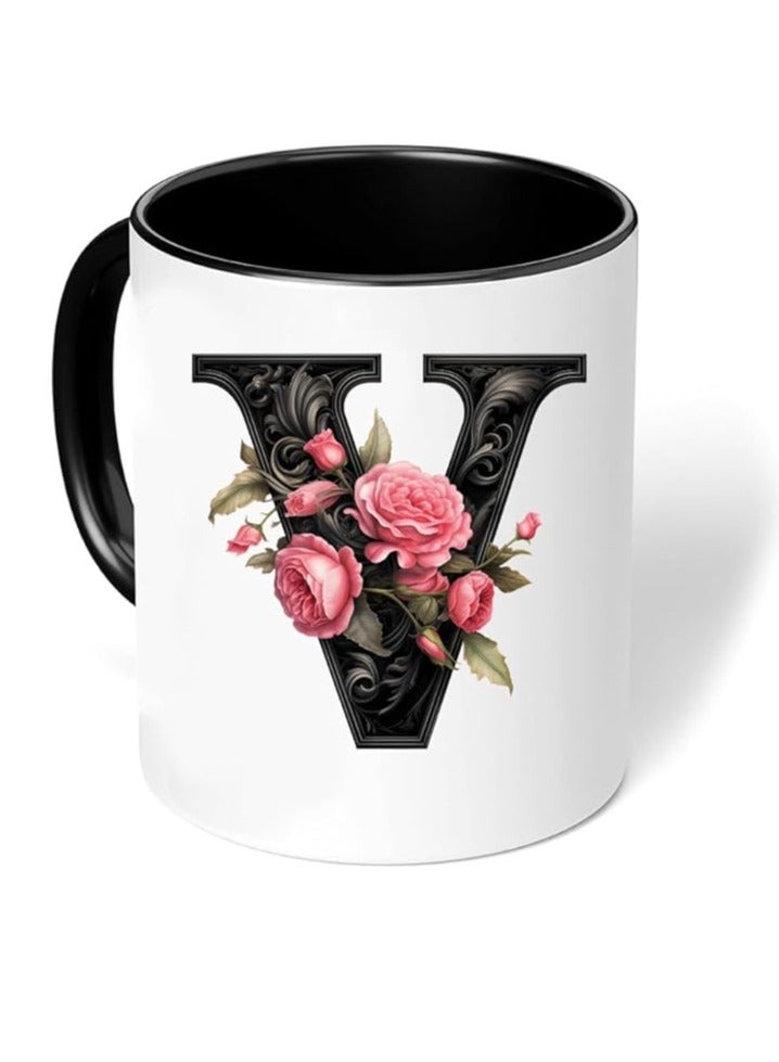 RYN® Printed Ceramic Coffee Mug Gift for Coffee and Tea Lovers 11 Oz alphabet V - Image 2