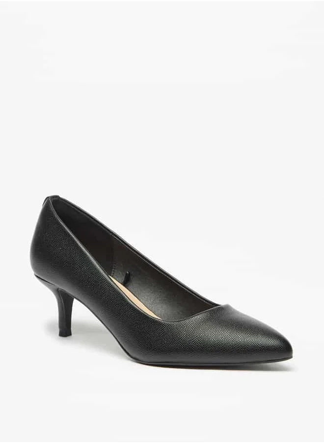 Flora Bella By Shoexpress Women Textured Slip-On Pumps with Kitten Heels