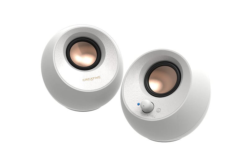 Creative Pebble V3 Minimalistic 2.0 USB-C Desktop Speakers with USB Audio, Clear Dialog Enhancement, Bluetooth 5.0, 8W RMS with 16W Peak Power, USB-A Converter Included (White) - Image 1